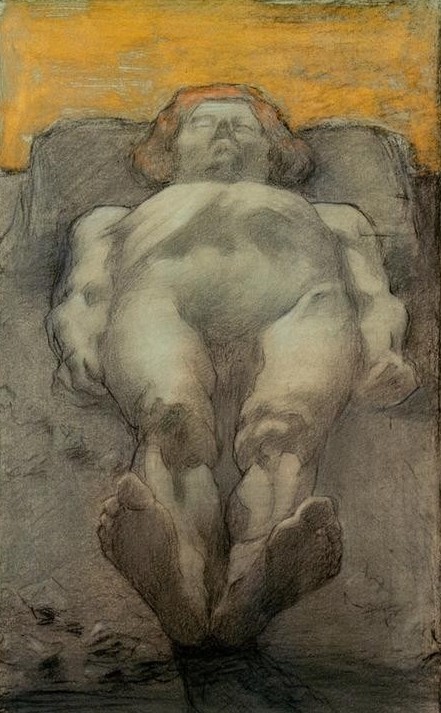 Giovanni Segantini, L’eroe morto (Held,Leiche,Mann,Mensch,Tod,Akt,Aufbahrung,Italienische Kunst,Schweizerische Kunst,Nacktheit,Heldentod)