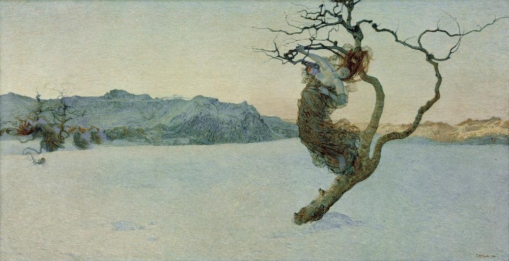 Giovanni Segantini, Le cattive madri (Deutsche Sage, Jahreszeiten, Winter, Schnee, Baum, schlechte Mutter, Strafe, Tod, Legende,   Symbolismus, Malerei, klassische Moderne, Wunschgröße, Wohnzimmer)