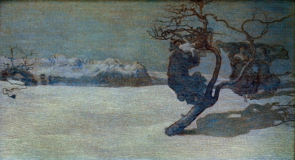 Giovanni Segantini, Le cattive madri (Deutsche Sage, Jahreszeiten, Winter, Schnee, Baum, schlechte Mutter, Strafe, Tod, Legende,   Symbolismus, Malerei, klassische Moderne, Wunschgröße, Wohnzimmer)