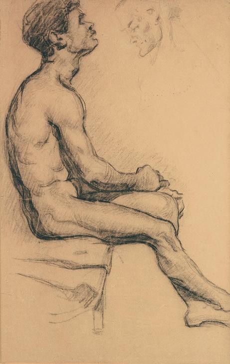 Paul Cézanne, Aktstudie eines Schwarzen (Farbige,Mann,Akt,Französische Kunst,Aktstudie,Profil,Sitzen)