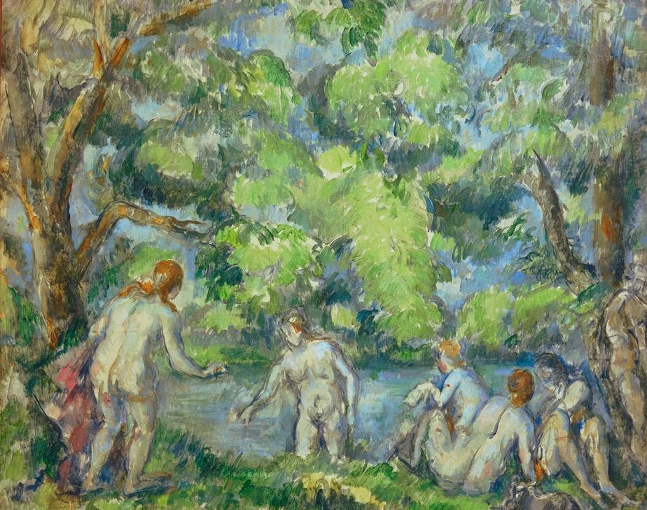 Paul Cézanne, Badende (Undinen) (Körperpflege,Bad Im Freien,Bad,Frau,Freizeit,Wald,Impressionismus,Akt,Nixe,Französische Kunst,Im Freien (Allgemein))