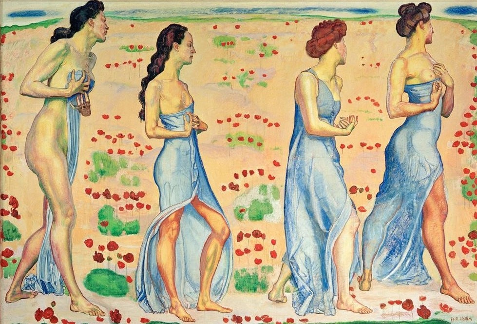 Ferdinand Hodler, Die Empfindung I (Frau,Gruppenbild,Jugendstil,Psychologie,Symbolismus,Gestik,Schweizerische Kunst,Halbakt,Gefühl (Stimmung))
