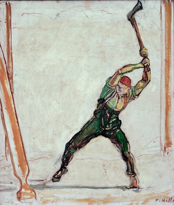 Ferdinand Hodler, Der Holzfäller (Arbeit,Forstwirtschaft,Holzfäller,Jugendstil,Werkzeug,Schweizerische Kunst,Axt,Kraft)