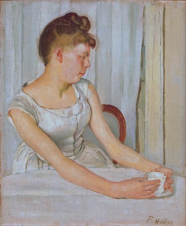 Ferdinand Hodler, Sitzende Bertha Stucki am Tisch (Frau,Ehefrau Von Berühmten,Portrait,Künstlerfrau,Schweizerische Kunst,Sitzen,Person)