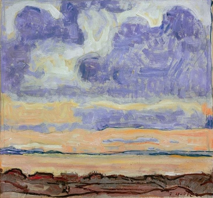 Ferdinand Hodler, Abendhimmel am Genfer See (Blick über den Genfer See) (Geographie,Jugendstil,Landschaft,Sonnenuntergang,Tageszeiten,Abend,See,Schweizerische Kunst,Topographie,Abendrot)