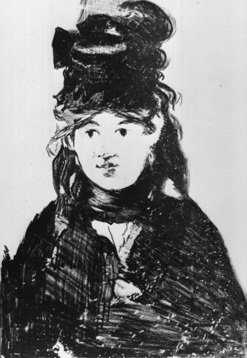Edouard Manet, Portrait de Berthe Morisot (Damenhut,Frau,Künstlerin,Malerin,Hut,Portrait,Französische Kunst,Person)