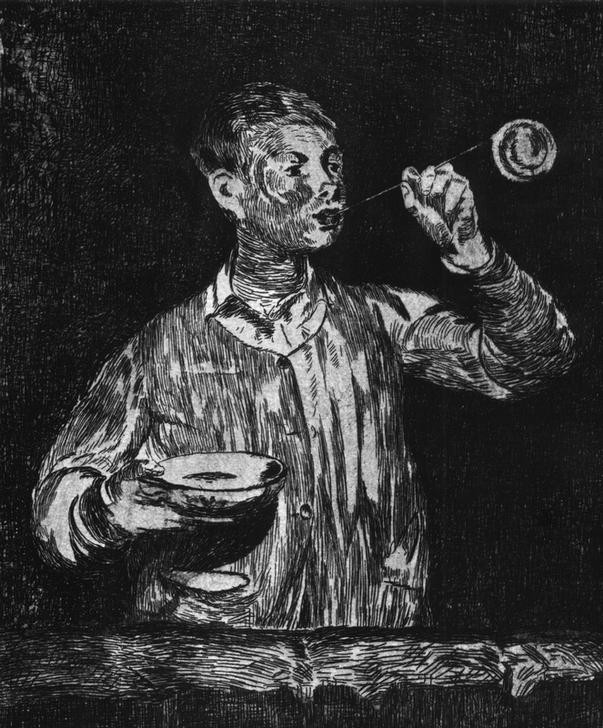 Edouard Manet, Le garçon à la bulle de savon (Kinderspiel,Kind,Impressionismus,Portrait,Französische Kunst,Knabe,Seifenblase)