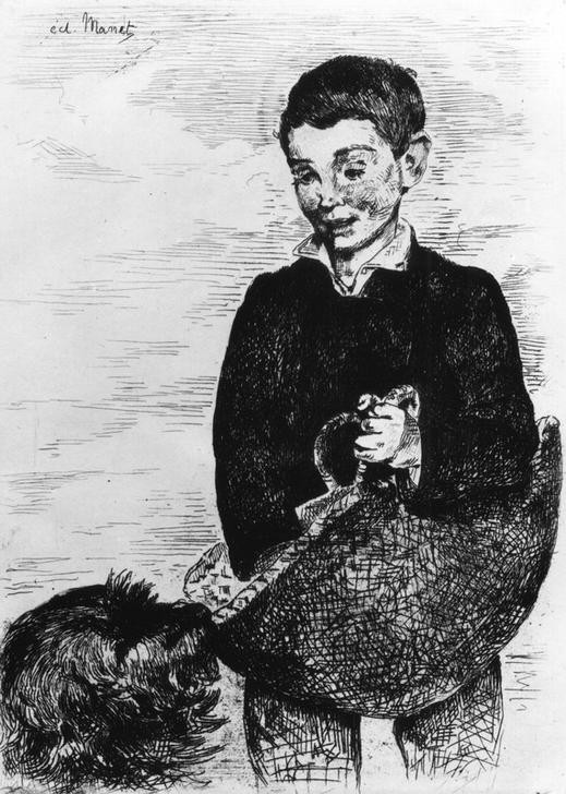 Edouard Manet, Knabe mit Hund (Kind,Hund,Kind Und Tier,Französische Kunst,Knabe)