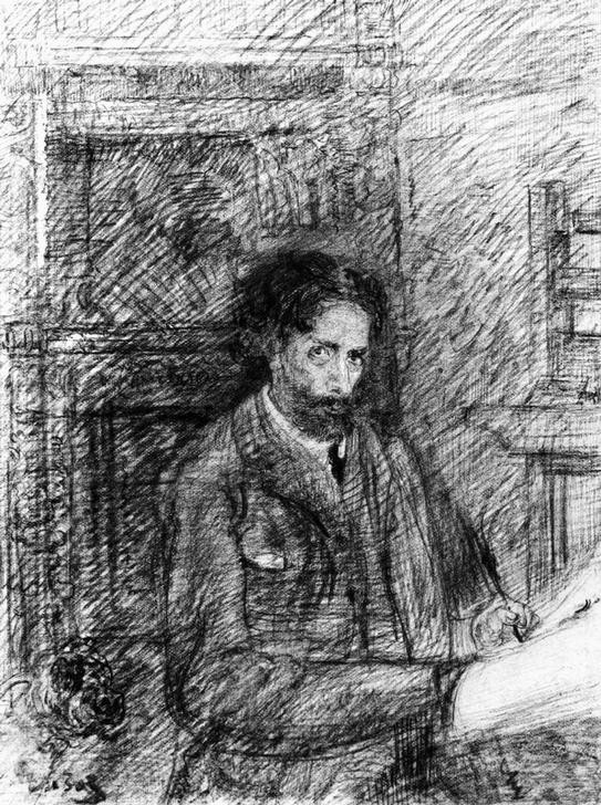 James Ensor, Selbstbildnis in halber Figur, zeichnend (Künstler,Maler (Künstler),Mann,Zeichner,Selbstbildnis,Portrait,Zeichnen,Belgische Kunst,Person)