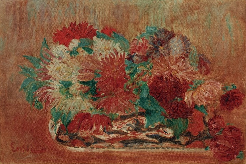 James Ensor, Dahlias, auch: Asternstilleben (Botanik,Kunst,Stillleben,Blumenstrauss,Belgische Kunst,Dahlie,Blume,Aster)