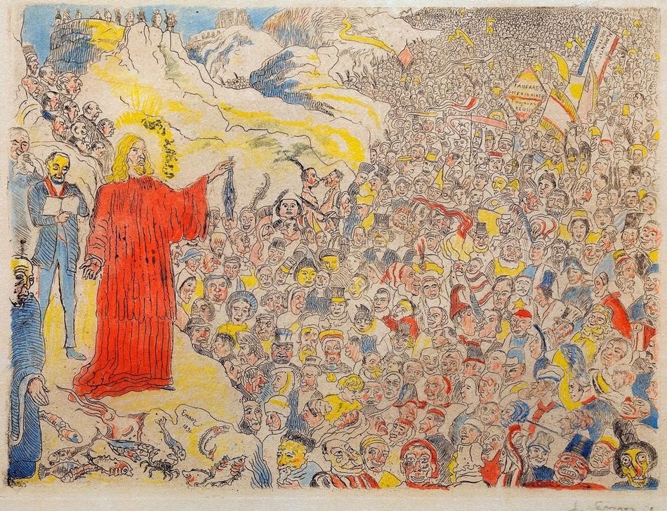 James Ensor, La multiplication des poissons / De vermenigvuldiging van de vissen (Christentum,Religion,Symbolismus,Fisch,Neues Testament,Bibel,Speisung Der Fünftausend,Menschenmenge,Belgische Kunst,Leben Jesu,Brotvermehrung)