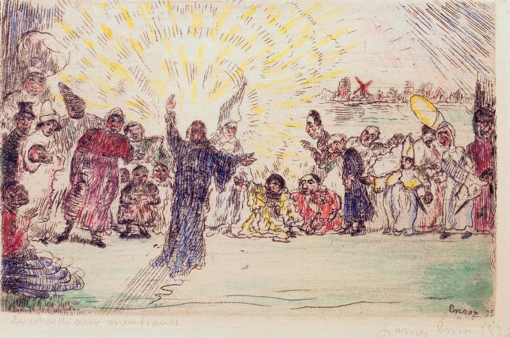 James Ensor, Le Christ au mendiants / Christus bij de bedelaars (Armut,Christentum,Gesellschaft,Religion,Soziales,Symbolismus,Bettler,Belgische Kunst)