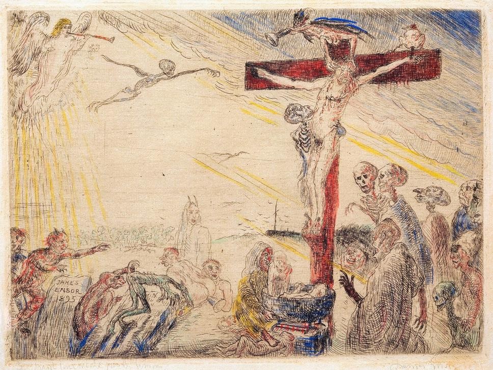 James Ensor, Le Christ tourmenté par les démons / Christus door de duivels gekweld (Christentum,Satire,Karikatur Und Satire,Karikatur,Religion,Symbolismus,Dämon,Neues Testament,Bibel,Teufel,Kreuzigung,Belgische Kunst,Gotteslästerung,Religionskritik)