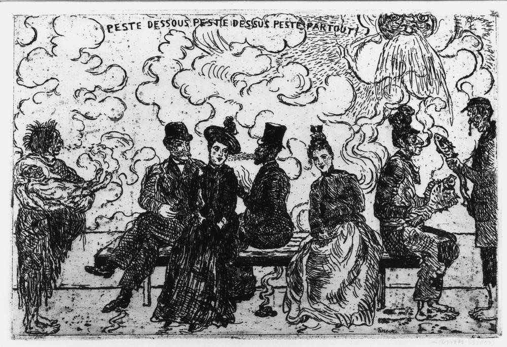 James Ensor, Peste dessous, peste dessus, peste partout / Verpesting beneden, verpesting boven, verpesteing overal (Fünf Sinne,Belgische Kunst,Riechen,Geruch,Hygiene,Miasma,Mundgeruch,Stinken,Körpergeruch,Stuhlgang)