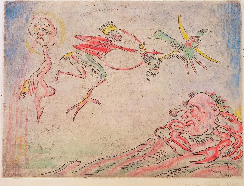 James Ensor, L’arche terrible / De verschrikkelijke boogschutter (Mythologie,Symbolismus,Fabelwesen,Dämon,Phantastische Kunst,Belgische Kunst)