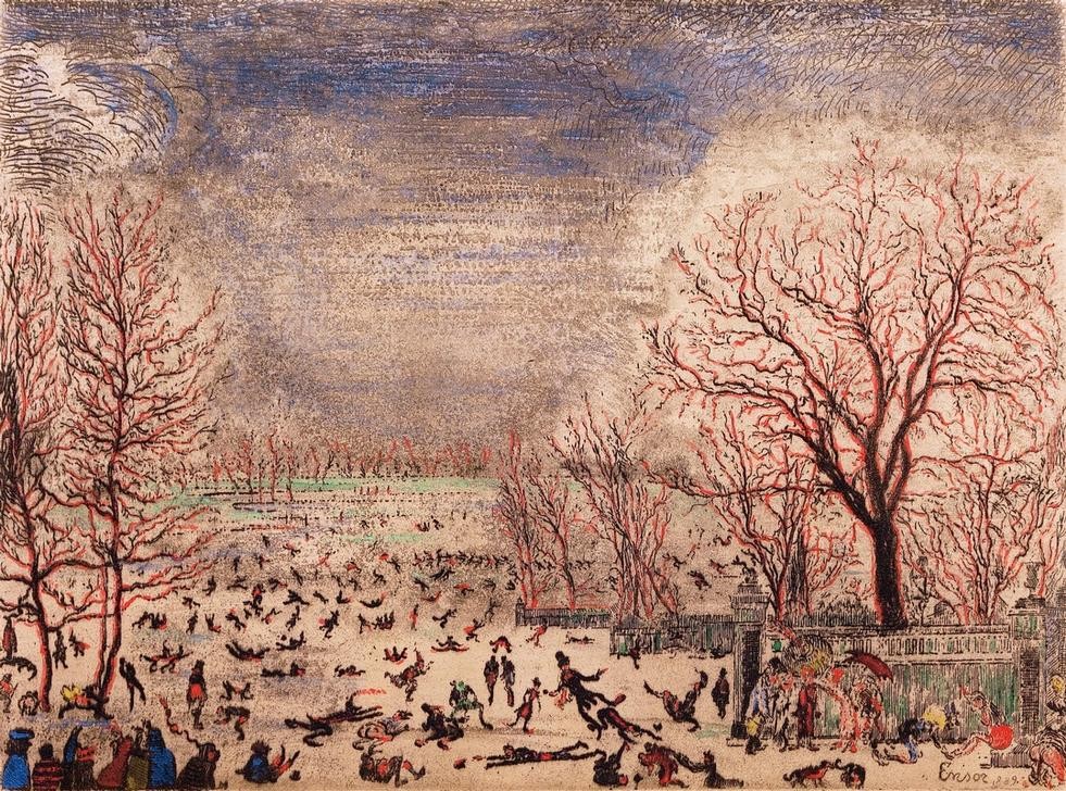 James Ensor, Les patineurs / De schaatsenrijders (Eislauf,Landschaft,Sport,Winter,Wintersport,Symbolismus,Belgische Kunst)