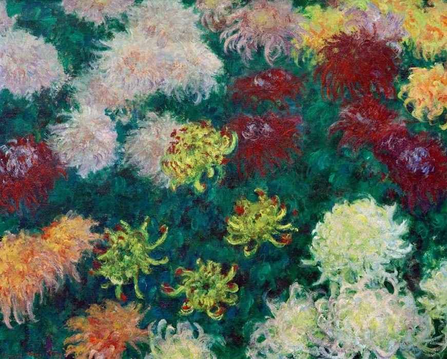 Claude Monet, Massif de chrysanthèmes (Botanik,Chrysanthemum,Garten Und Park,Kunst,Impressionismus,Stillleben,Französische Kunst,Ziergarten,Blume,Blumenbeet)