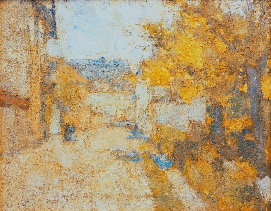 Christian Rohlfs, Straße in Weimar (Gasse in Ehringsdorf)  (Stadt, Straße, Gasse, Herbst, diffus, Deutschland, Expressionismus, Malerei, Wohnzimmer, Klassische Moderne, Wunschgröße, bunt)