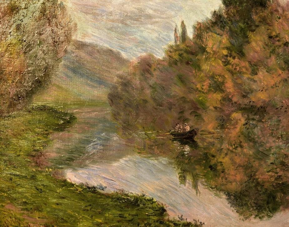 Claude Monet, Barque sur la Seine à Jeufosse (Landschaft,Ruderboot,Impressionismus,Fluss,Französische Kunst)