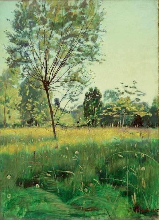 Ferdinand Hodler, Die goldene Aue (Landschaft,Baum,Wiese,Schweizerische Kunst)