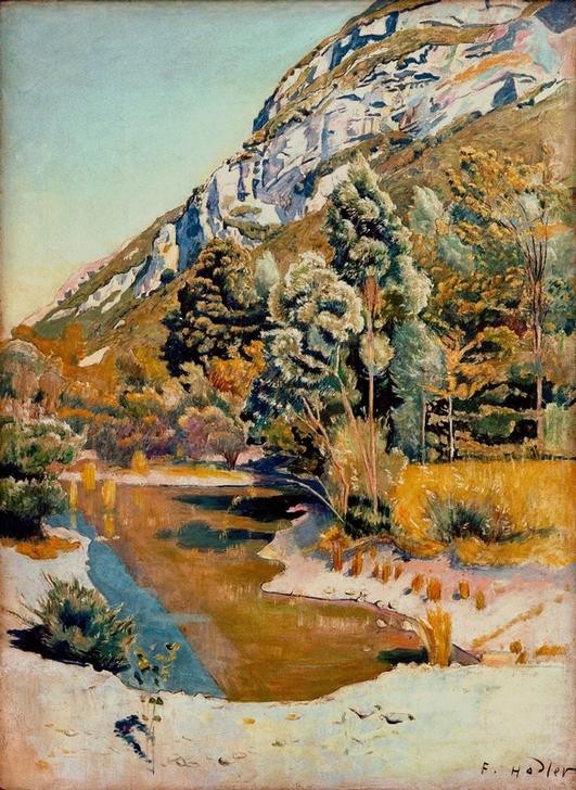 Ferdinand Hodler, Am Fuß des Petit Salève (Gebirge,Landschaft,See,Schweizerische Kunst)