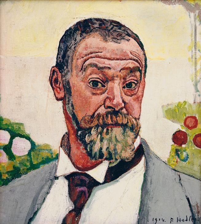 Ferdinand Hodler, Selbstbildnis mit Rosen (Jugendstil,Künstler,Maler (Künstler),Mann,Selbstbildnis,Portrait,Schweizerische Kunst,Stirnrunzeln,Person)