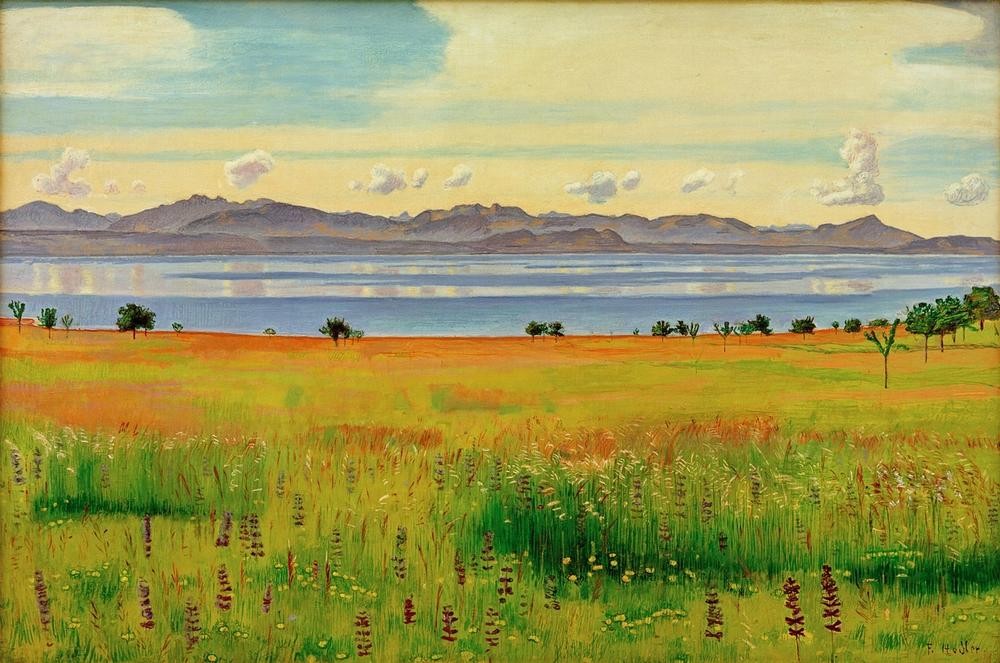 Ferdinand Hodler, Der Genfersee von Saint-Prex aus (Gebirge,Geographie,Jugendstil,Landschaft,See,Wiese,Schweizerische Kunst,Topographie)