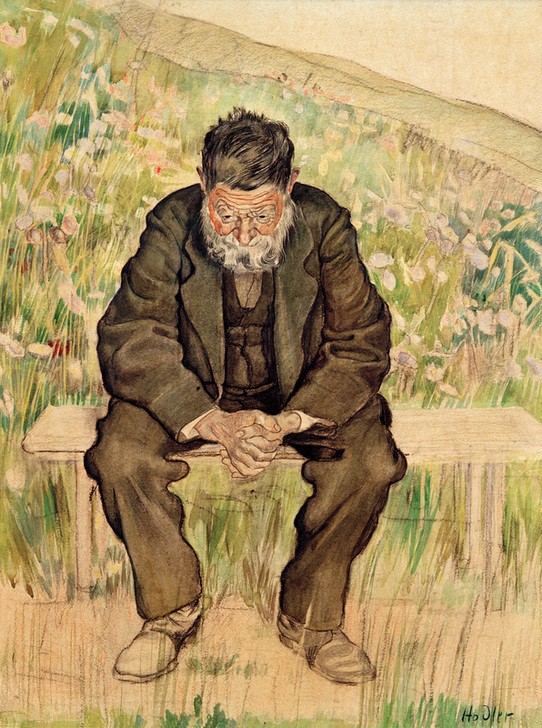 Ferdinand Hodler, Arbeitslos (Arbeit,Gesellschaft,Mann,Depression,Studie,Resignation,Schweizerische Kunst,Alter Mann,Sitzen,Arbeitslosigkeit)