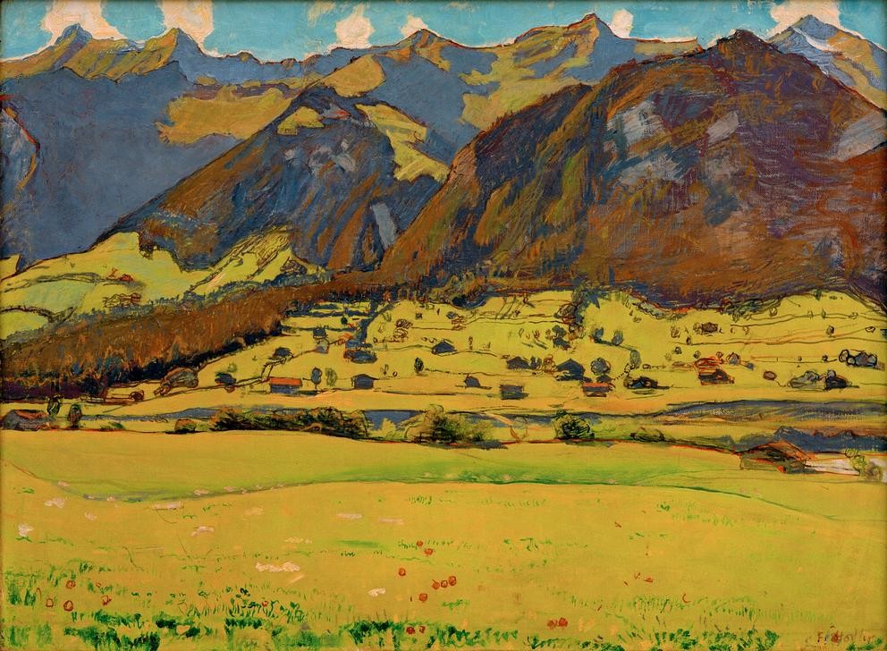 Ferdinand Hodler, Ansicht des Fromberghorns von Reichenbach aus (Gebirge,Jugendstil,Landschaft,Tal,Schweizerische Kunst)
