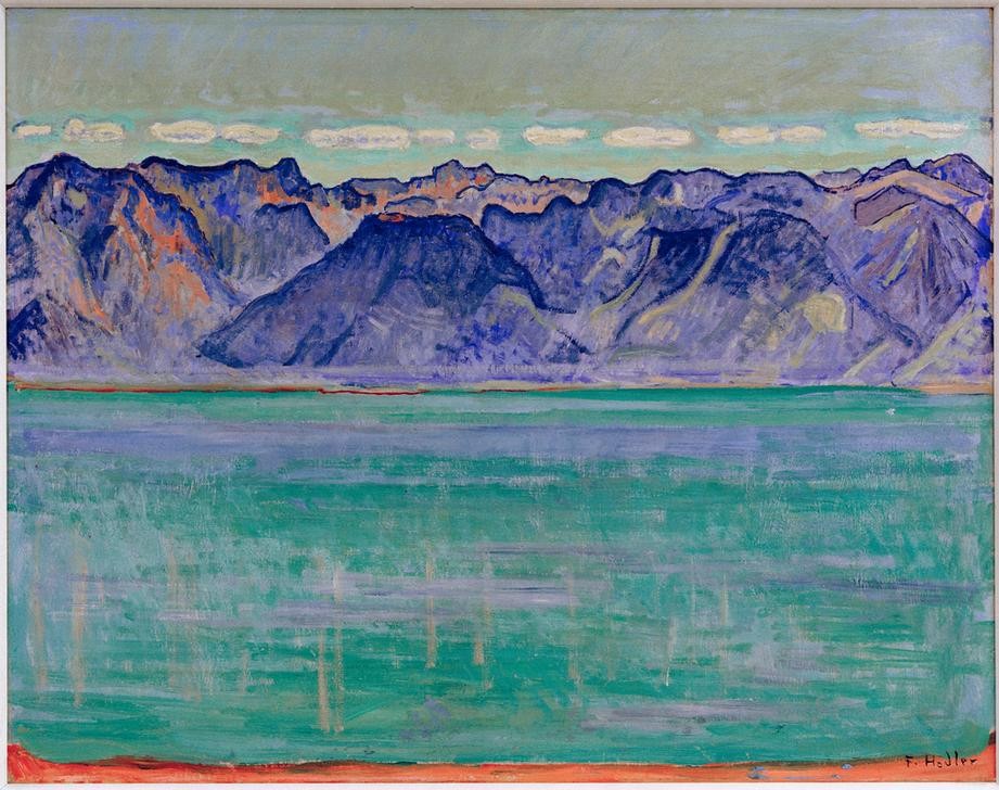 Ferdinand Hodler, Genfersee mit Blick auf die Savoyerberge (Gebirge,Geographie,Jugendstil,Landschaft,See,Schweizerische Kunst,Topographie)