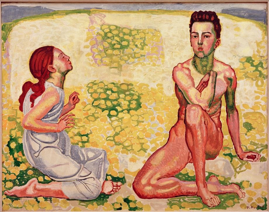 Ferdinand Hodler, Der Frühling (Jahreszeiten,Jugendstil,Lebensalter,Liebe,Liebespaar,Mensch,Symbolismus,Frühling,Akt,Jungfrau,Jüngling,Schweizerische Kunst,Pubertät,Erste Liebe)