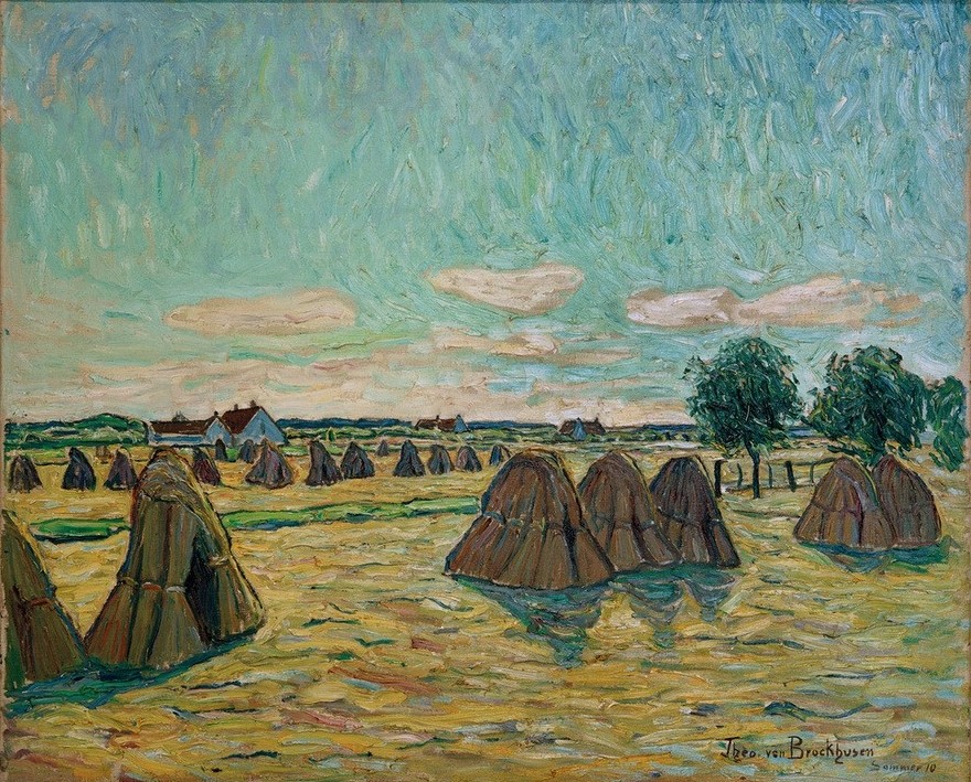 Theo von Brockhusen, Getreideernte (Deutsche Kunst,Ernte,Landschaft,Impressionismus,Getreide,Acker,Getreidefeld,Stroh,Landwirtschaft)