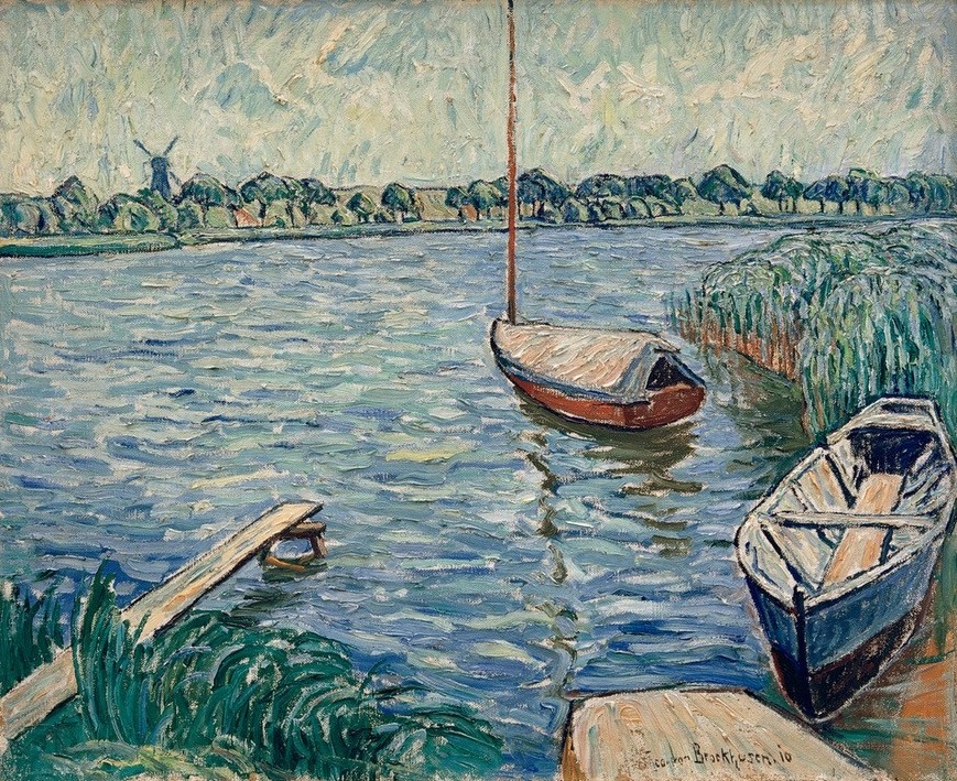Theo von Brockhusen, Havellandschaft (Deutsche Kunst,Landschaft,Windmühle,Impressionismus,See,Fluss)