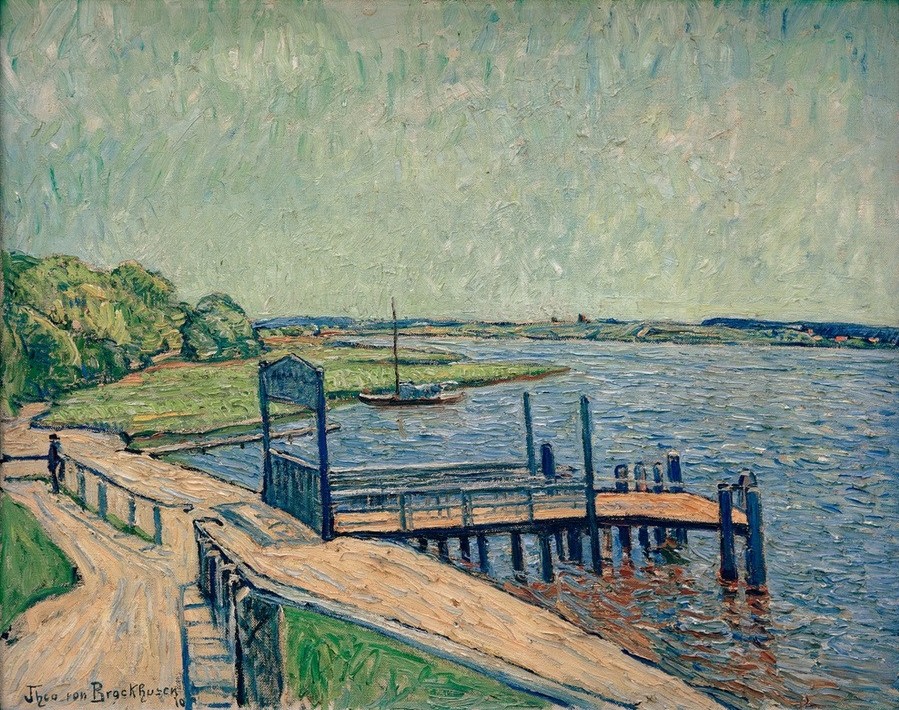 Theo von Brockhusen, Landungssteg (Deutsche Kunst,Landschaft,Impressionismus,See,Bootssteg)