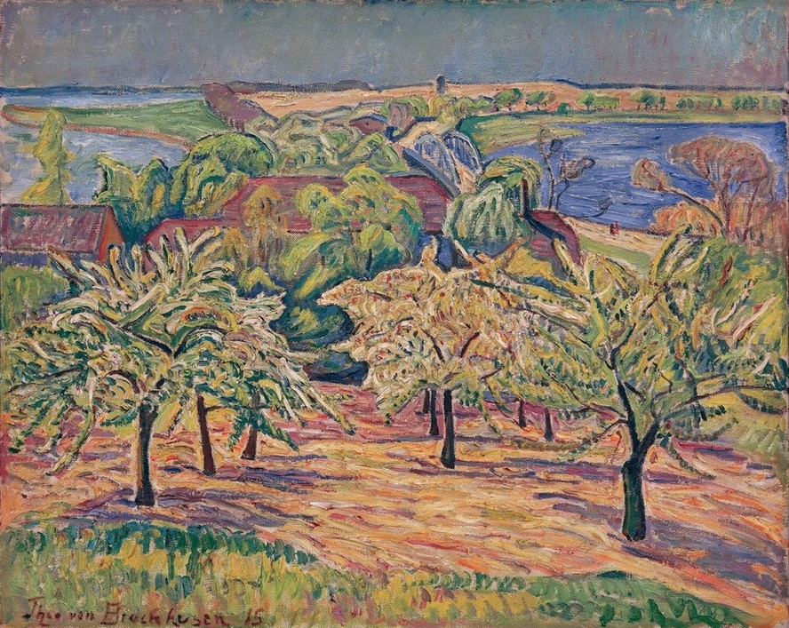 Theo von Brockhusen, Herrmanns Apfelgarten in Baumgartenbrück (Deutsche Kunst,Landschaft,Obstbau,Obstgarten,Impressionismus,Apfelbaum)