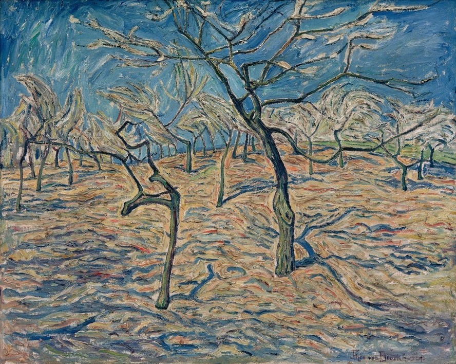 Theo von Brockhusen, Frühling in Geltow (Baumblüte,Deutsche Kunst,Jahreszeiten,Landschaft,Obstbau,Obstgarten,Impressionismus,Frühling)
