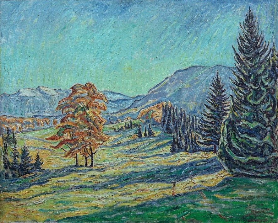 Theo von Brockhusen, Herbstliche Gebirgslandschaft (Deutsche Kunst,Gebirge,Herbst,Jahreszeiten,Landschaft,Impressionismus)