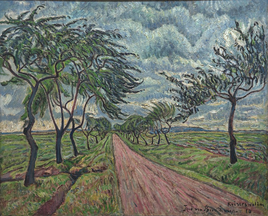 Theo von Brockhusen, Kaiserswaldau (Allee,Deutsche Kunst,Gewitter,Landstrasse,Landschaft,Impressionismus,Baum,Weg,Feldweg,Schlechtes Wetter)