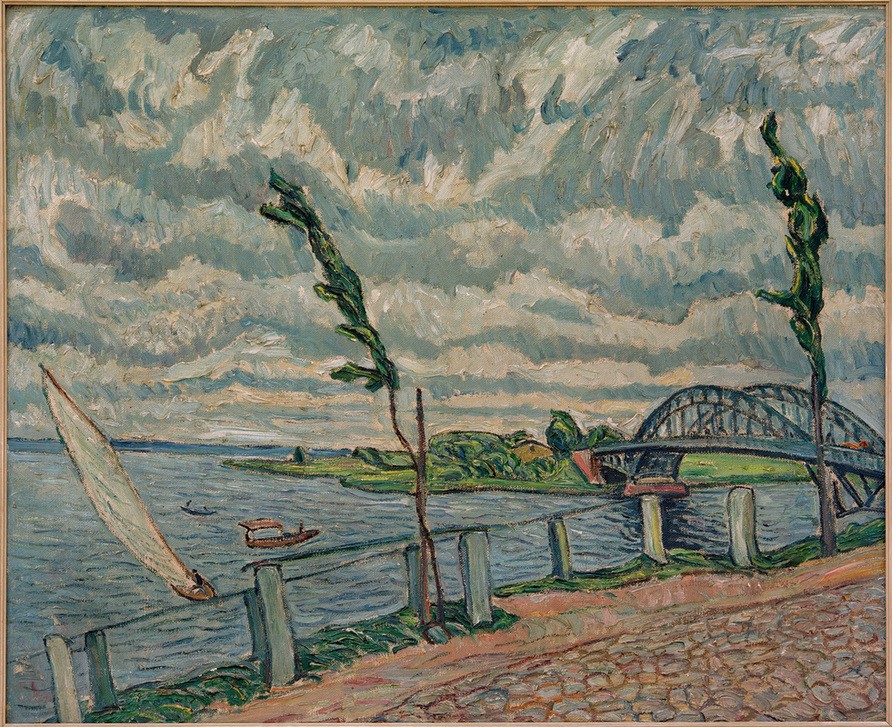 Theo von Brockhusen, Wind an der Havel (Brücke,Deutsche Kunst,Landschaft,Meteorologie,Uferpromenade,Impressionismus,See,Wind)