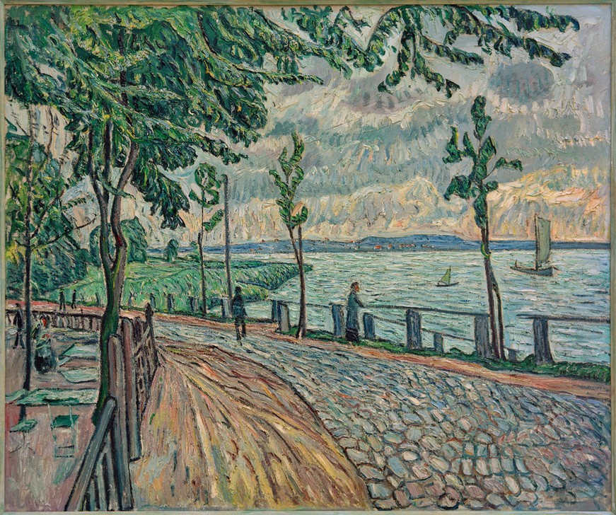 Theo von Brockhusen, Am Schwielowsee (Deutsche Kunst,Gartenwirtschaft,Landschaft,Uferpromenade,Impressionismus)