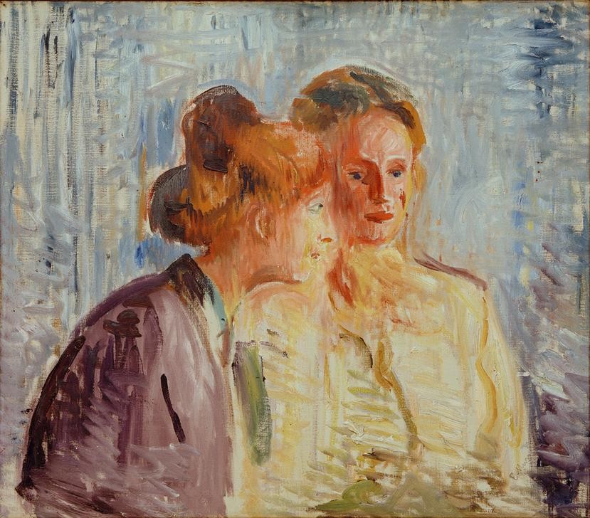 Edvard Munch, Olga und Rosa. Die Schwestern Meissner (Familie,Frau,Geschwister,Mensch,Modell,Schwester,Expressionismus,Norwegische Kunst,Haarknoten,Profil,Doppelportrait)