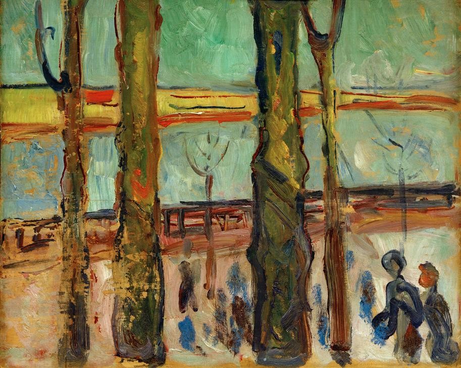 Edvard Munch, Kanal in Warnemünde II (Kanal,Landschaft,Spaziergang,Szene,Expressionismus,Norwegische Kunst)