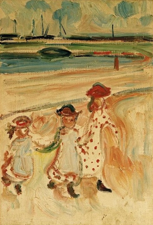 Edvard Munch, Drei Mädchen am Strand (Kind,Mädchen,Freizeit,Seebad,Strand,Expressionismus,Reise,Norwegische Kunst)