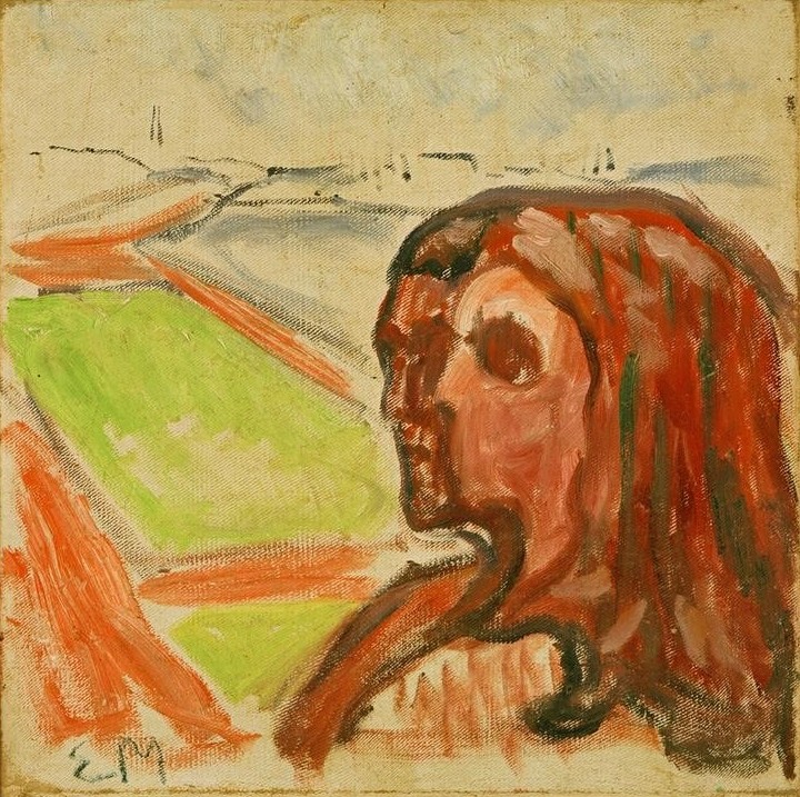 Edvard Munch, Kopf an Kopf. Landschaftsmotiv (Landschaft,Liebe,Liebe Und Ehe,Liebespaar,Mensch,Strand,Expressionismus,Norwegische Kunst,Paar,Profil,Doppelportrait)