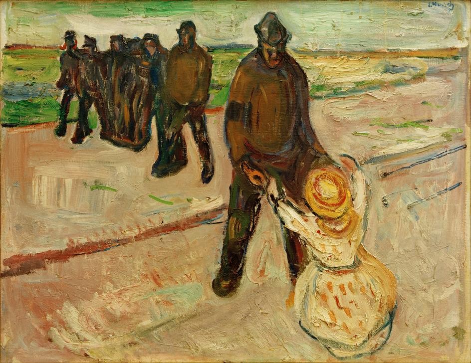 Edvard Munch, Der Arbeiter und das Kind (Arbeiter,Arbeit,Gesellschaft,Kind,Strand,Hut,Expressionismus,Norwegische Kunst)