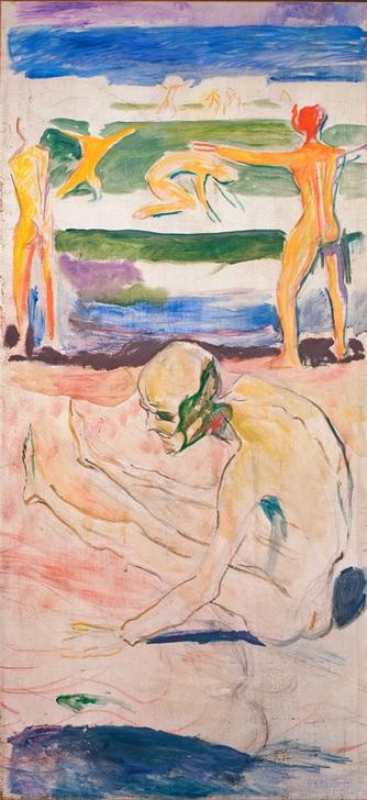 Edvard Munch, Der Greis (Freikörperkultur,Mann,Freizeit,Seebad,Strand,Alter,Meer,Akt,Greis,Expressionismus,Reise,Norwegische Kunst,Alter Mann)