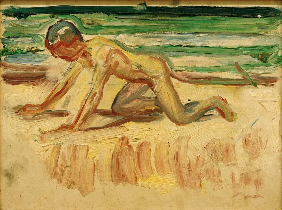 Edvard Munch, Studie für ‘Kindheit' (Kinderspiel,Kind,Freizeit,Seebad,Spiel,Strand,Expressionismus,Reise,Studie,Norwegische Kunst,Kinderleben)