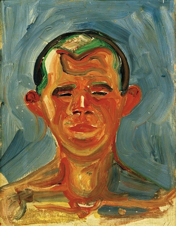 Edvard Munch, Studie für ‘Jugend’. Detail (Mann,Mensch,Portrait,Expressionismus,Abstehende Ohren,Norwegische Kunst,Geschlossene Augen)