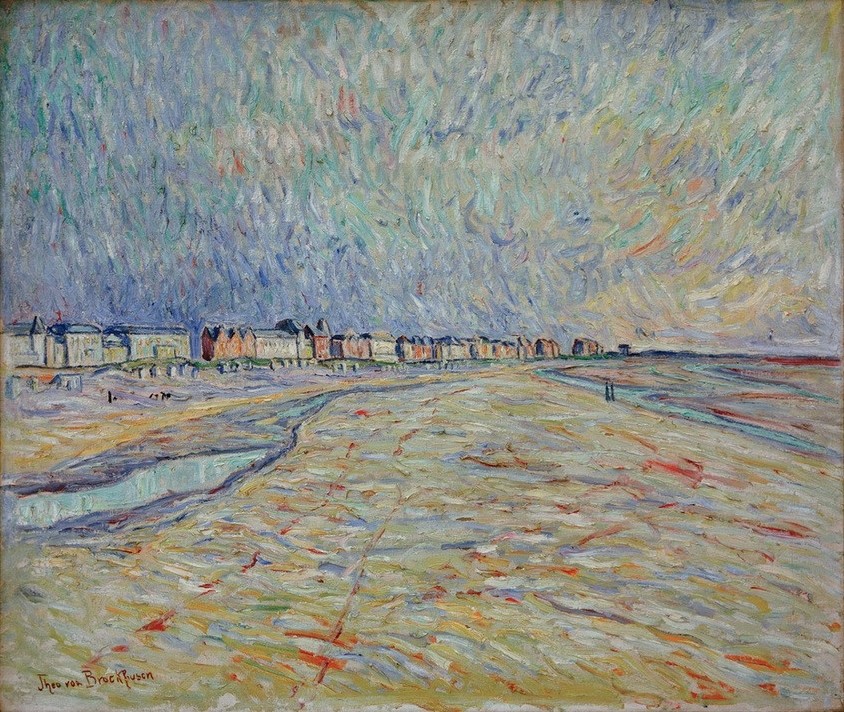 Theo von Brockhusen, Häuser am Strand I (Deutsche Kunst,Haus,Landschaft,Strand,Meer,Impressionismus,Sand,Häuserzeile)