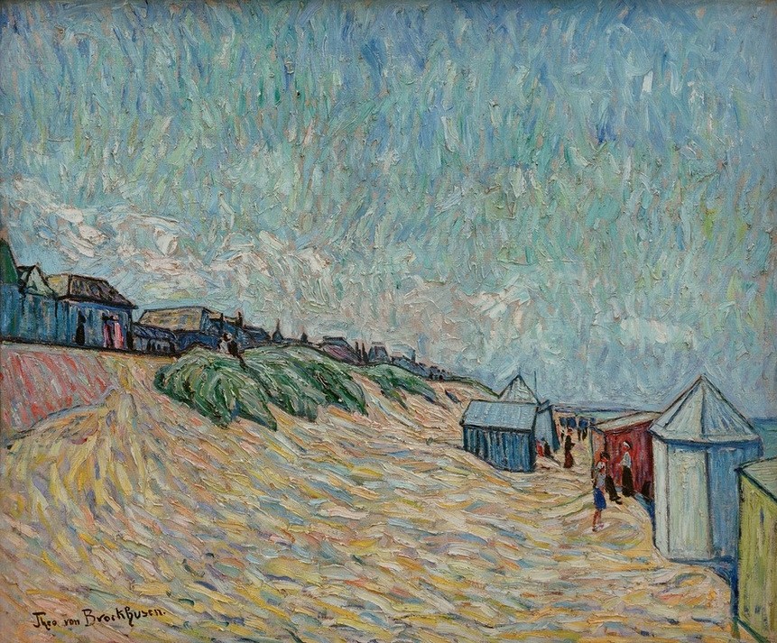 Theo von Brockhusen, Strandbild aus Knocke (Deutsche Kunst,Landschaft,Strand,Impressionismus)